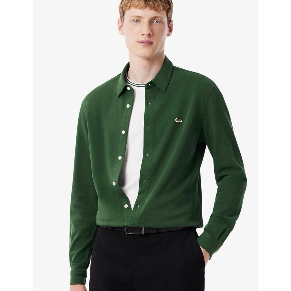 Lacoste Button Down Shirt Pine Green Slim Fit Cotton Piqué LS US XL FR 44  $130